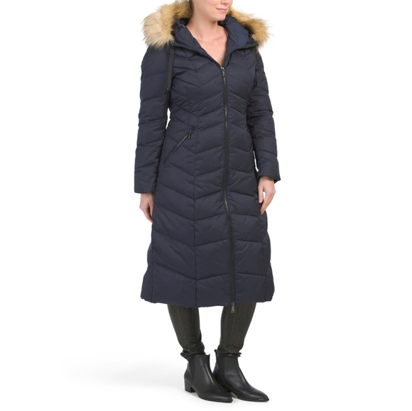 NWT Tahari Jacqueline Maxi Long Down Navy Coat XS - Picture 4 of 8